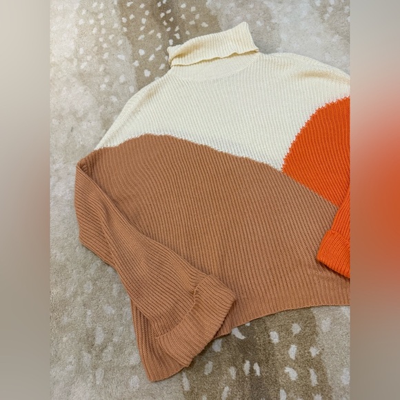 Pink Lily Colorblock Orange cream tan turtleneck sweater women’s size XL - Picture 4 of 7